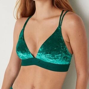 Victoria's Secret PINK Velvet Triangle Bralette in green.